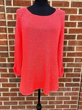 Pants Store Knit Sweater Womens Large Tropical Sunset Neon Pink Orange Soft